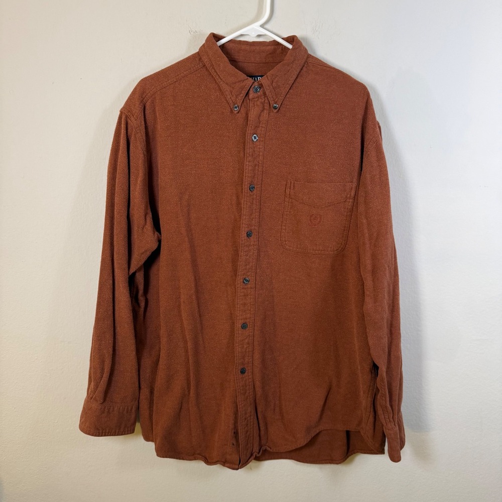 Chaps Ralph Lauren Mens XL Flannel Shirt Rust Orange Cotton Button Down Long Slv